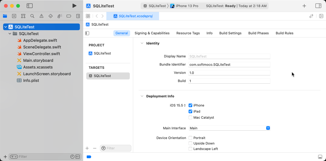 Create a test iOS app for SQLite 1