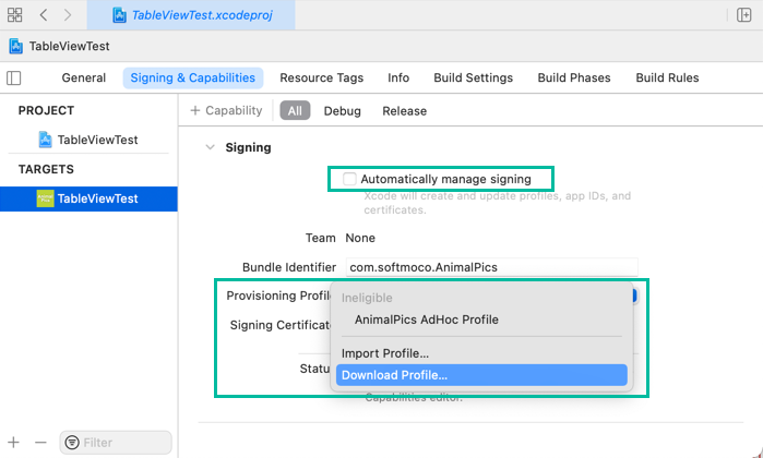 How to set the Provisioning Profile in Xcode 2