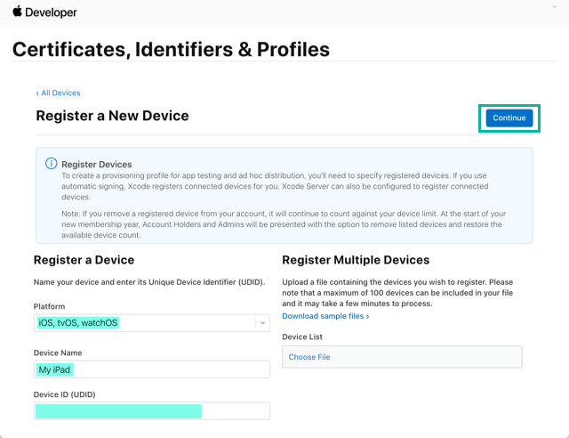 How to register devices in Apple Developer 8