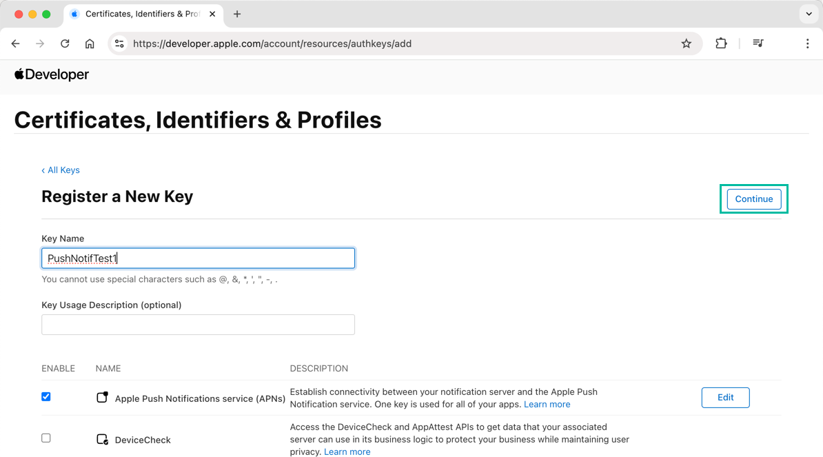 How to Generate an APNs Key 5