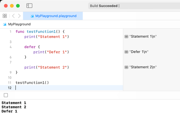 Swift defer statement example 1