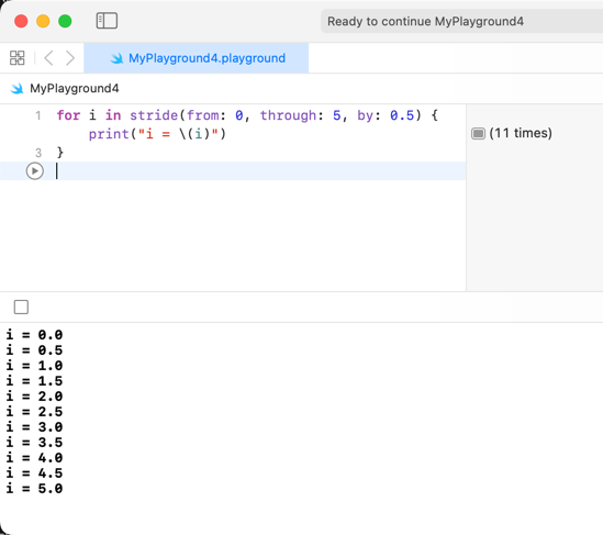Swift for loop with stride() 3