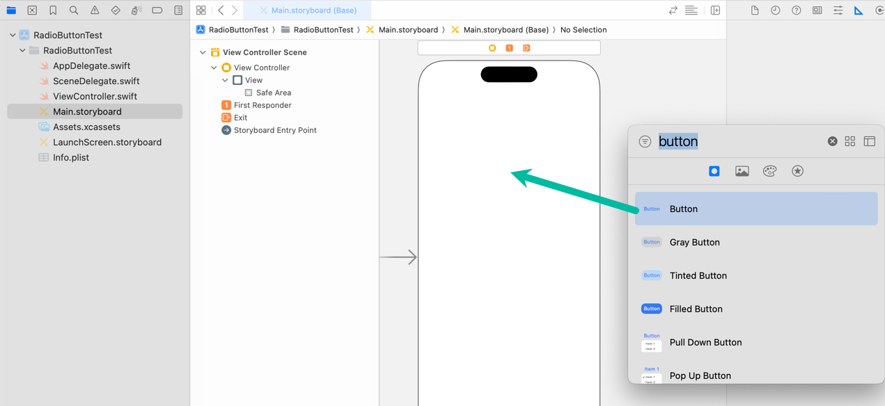 Add UIButton to storyboard