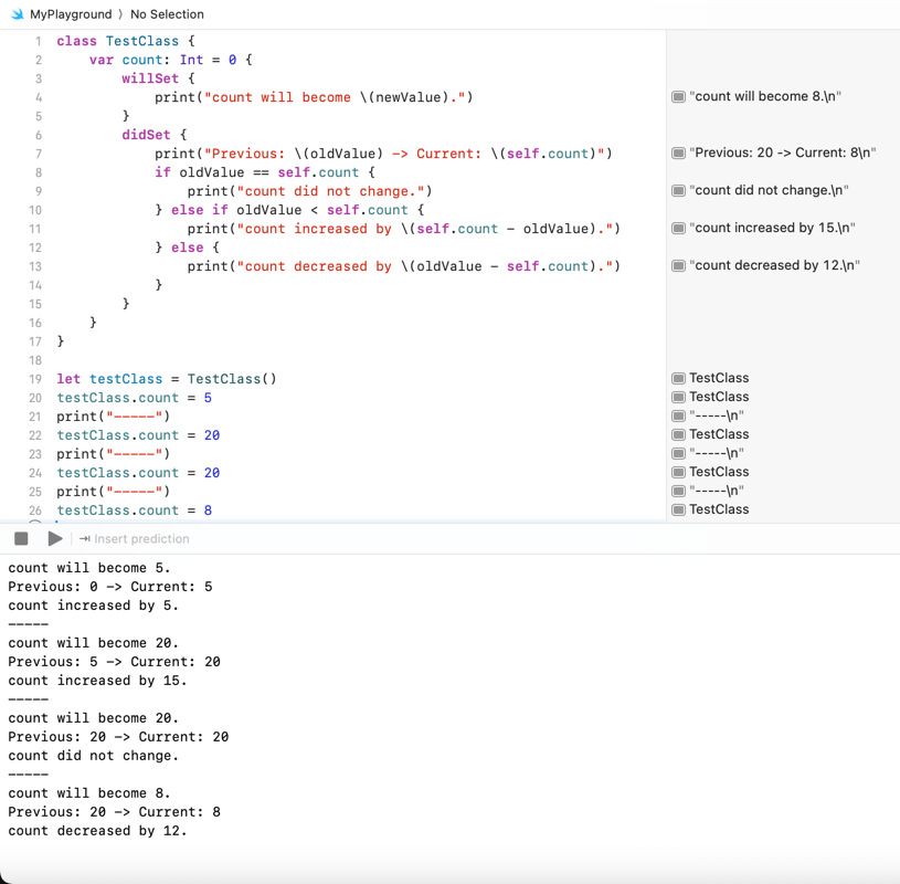 Swift property observers willSet and didSet example