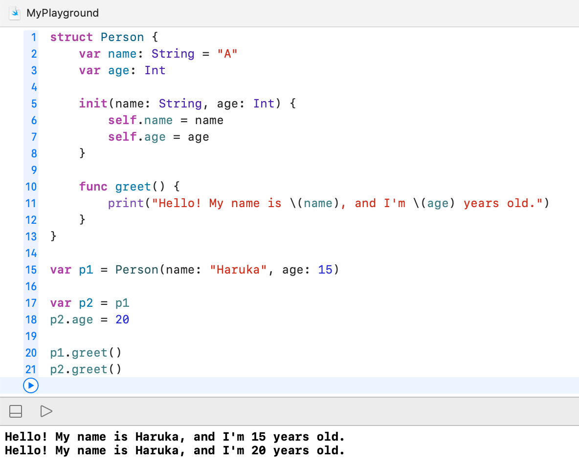 Swift Struct Example 1