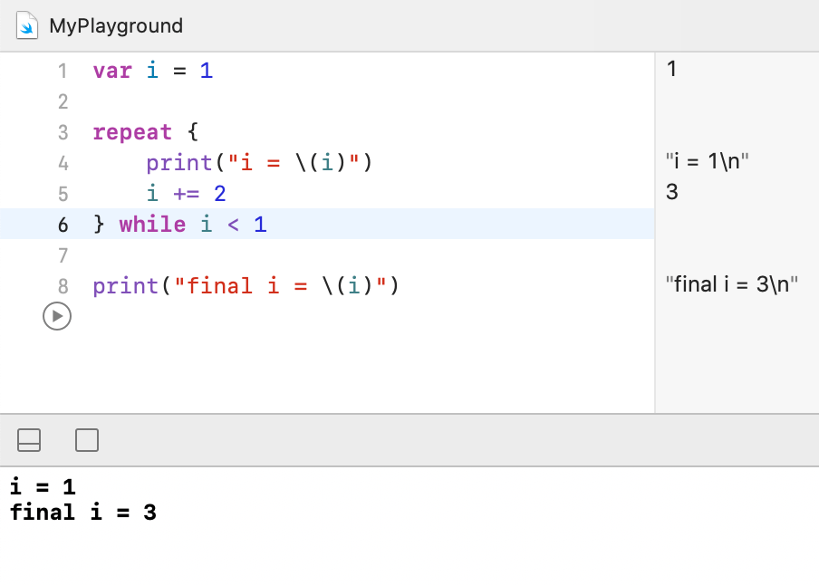 Swift repeat-while statement 4